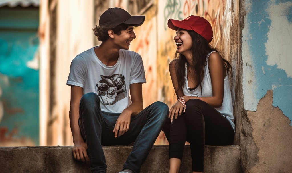 A guy and a girl talking on the street