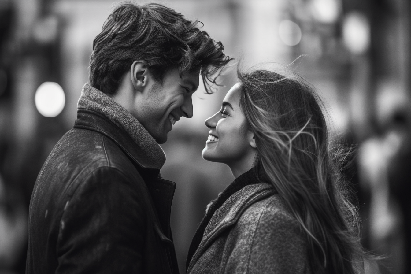 Happy guy and girl standing in front of each other