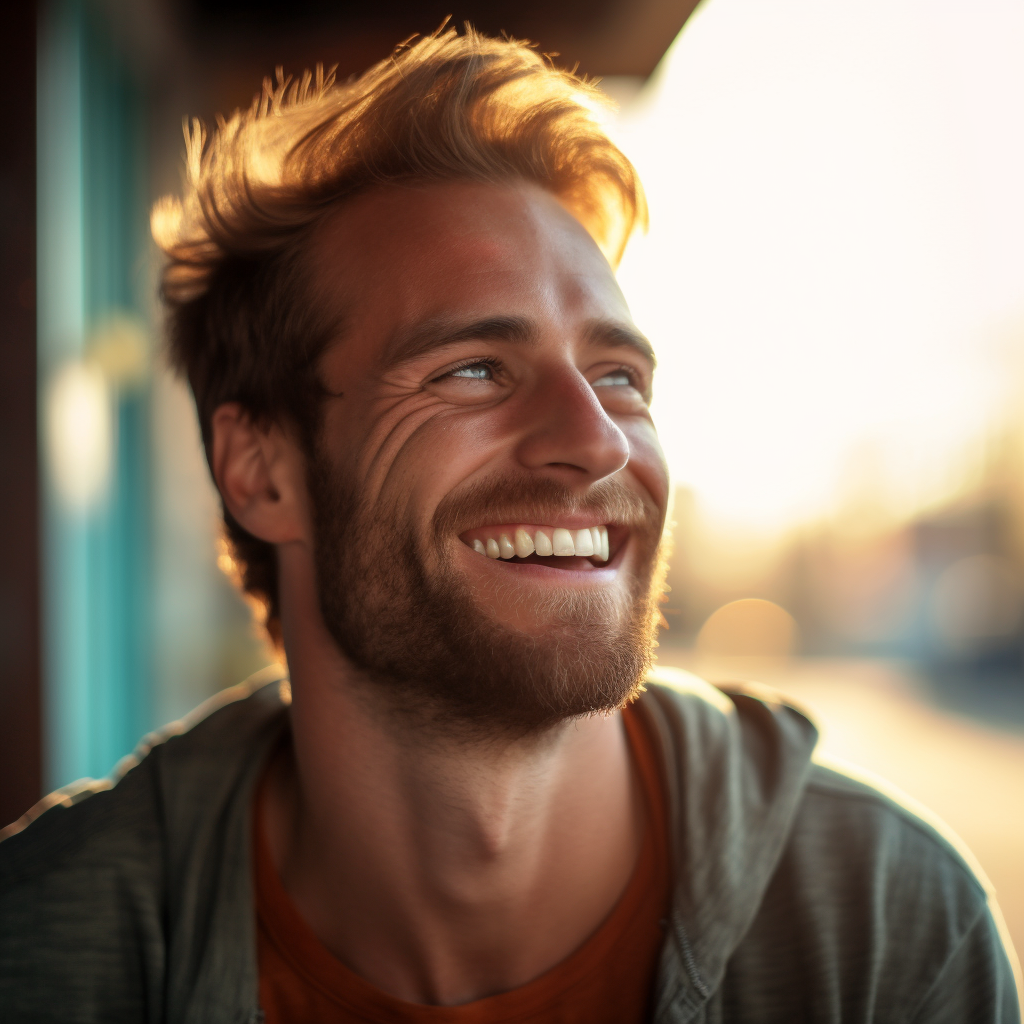 The guy smiles broadly