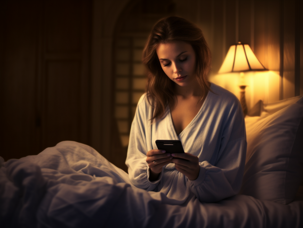 A girl in bed with a phone