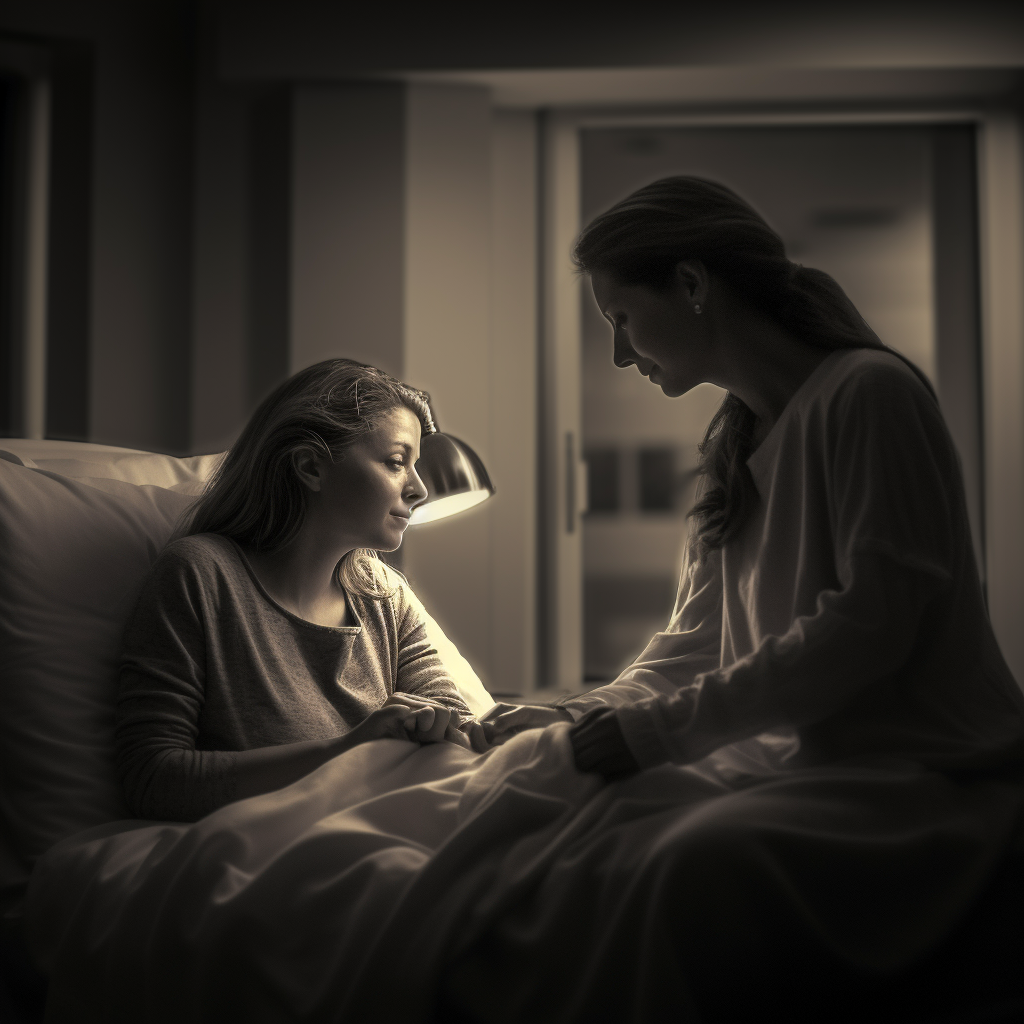 A woman visits someone in the hospital