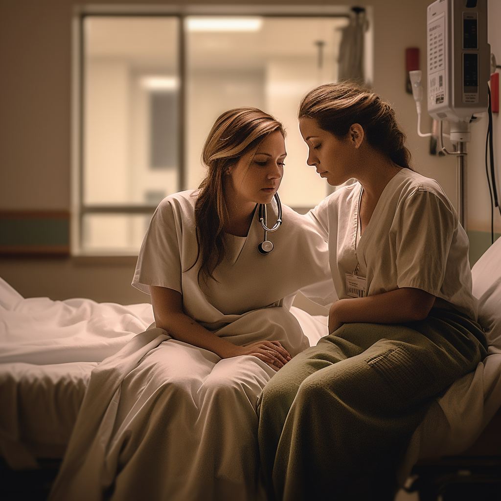 Two girls in a hospital room