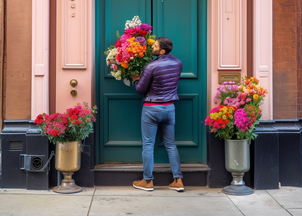 A guy with flowers is waiting for a girl